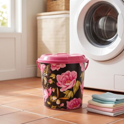Al Andalus Decorative Plastic Bucket Bin With Lid And Handle