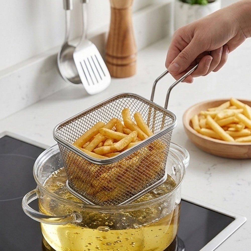 Stainless Steel Mini Frying Basket Mesh Chip Presentation Strainer with Long Handle for Deep Frying - Image 2