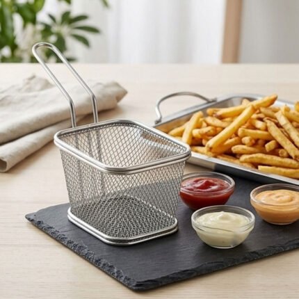 Stainless Steel Mini Frying Basket Mesh Chip Presentation Strainer with Long Handle for Deep Frying