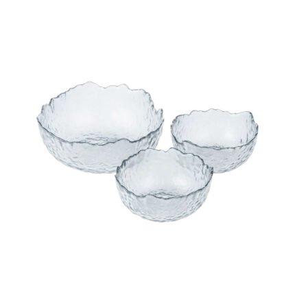 Clear Glass Salad Serving Bowl Set Wavy Rim Decorative Fruit Nuts Snack Bowls for Kitchen Dining Table