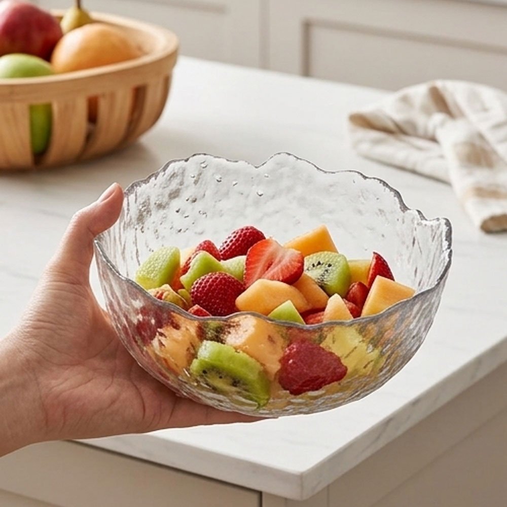 Clear Glass Salad Serving Bowl Set Wavy Rim Decorative Fruit Nuts Snack Bowls for Kitchen Dining Table - Image 5