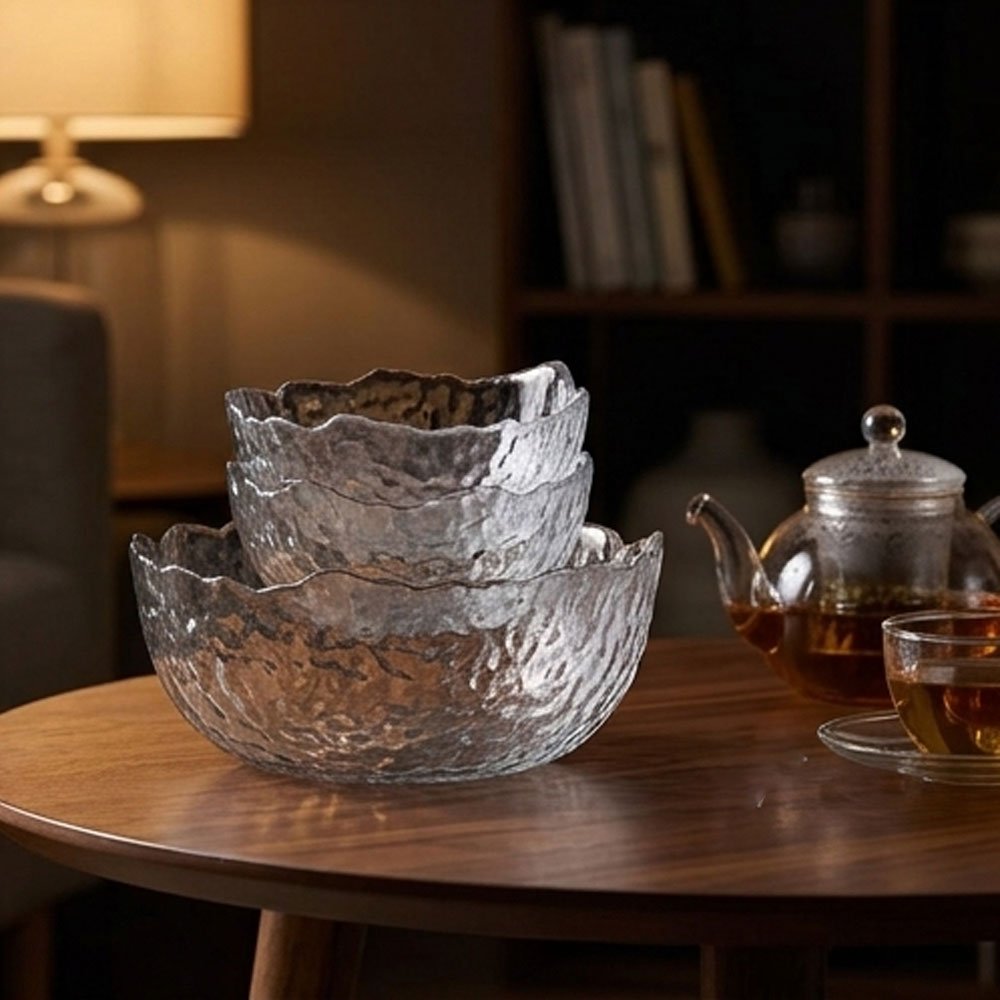 Clear Glass Salad Serving Bowl Set Wavy Rim Decorative Fruit Nuts Snack Bowls for Kitchen Dining Table - Image 4