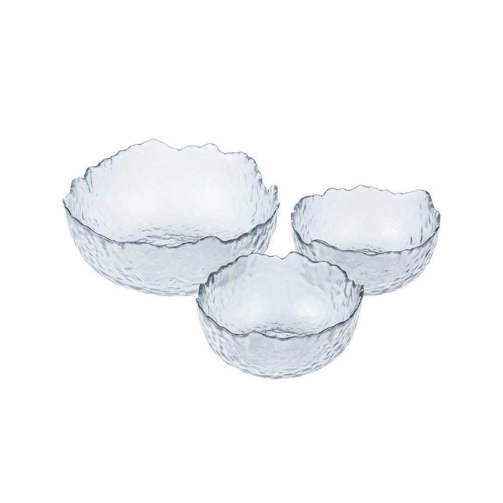 Clear Glass Salad Serving Bowl Set Wavy Rim Decorative Fruit Nuts Snack Bowls for Kitchen Dining Table