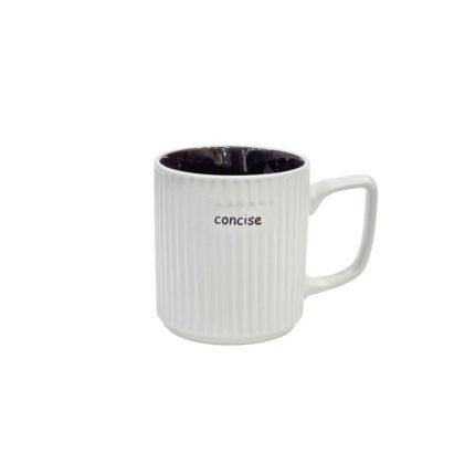 White Ribbed Ceramic Coffee Mug with Square Handle for Hot Beverages Espresso Tea and Nescafe