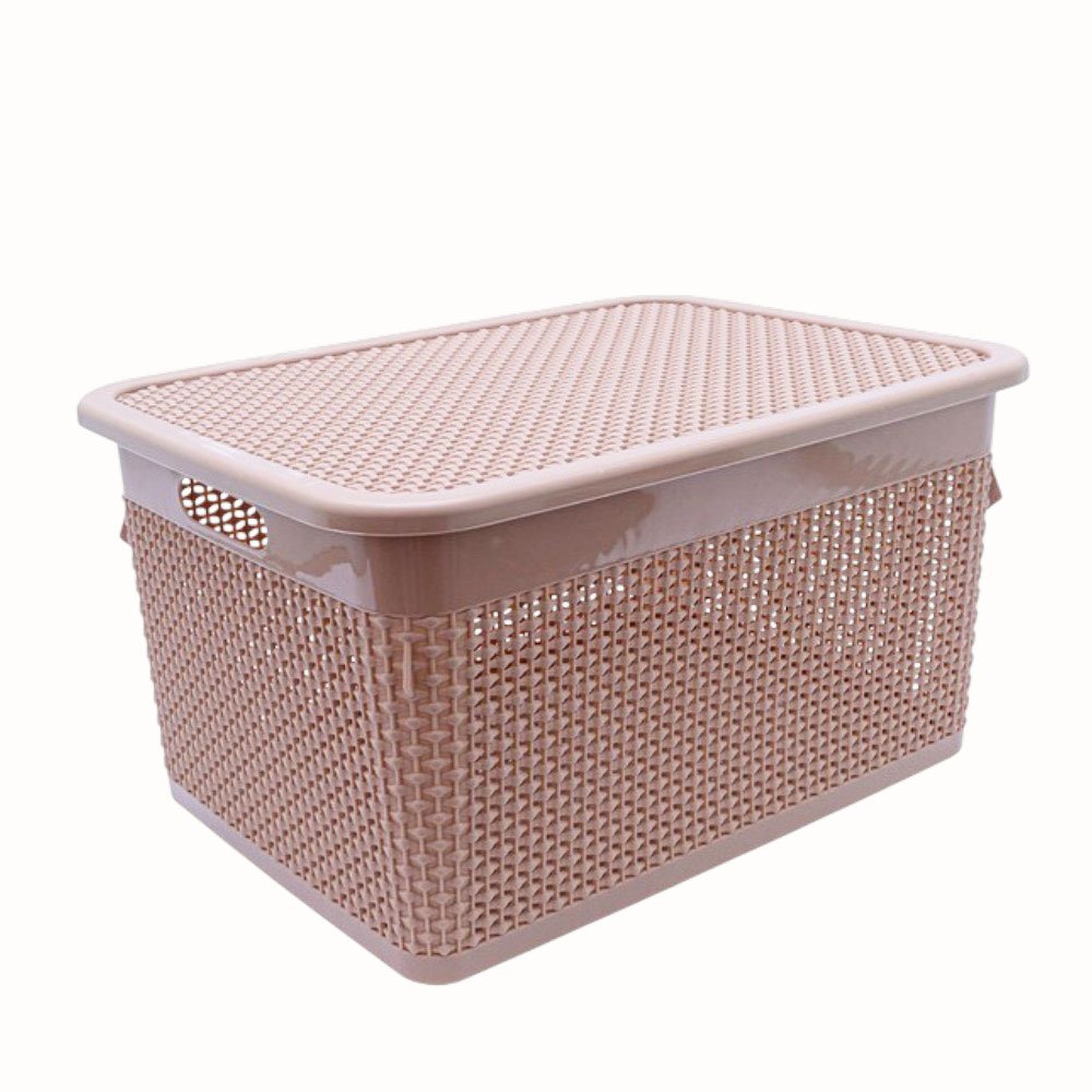Al Andalus Multipurpose Rattan Plastic Storage Box Container With Lid - Cashmere - Image 2