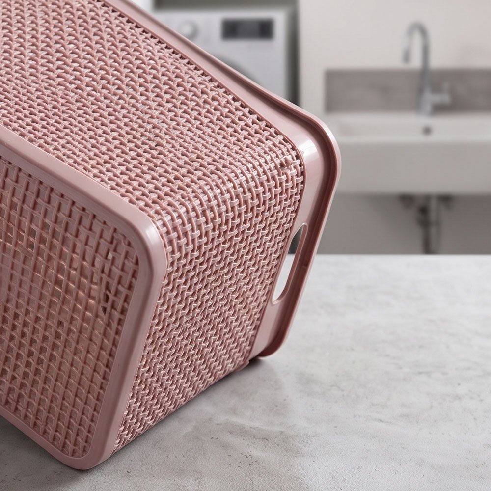Al Andalus Multipurpose Rattan Plastic Storage Box Container With Lid - Cashmere - Image 4