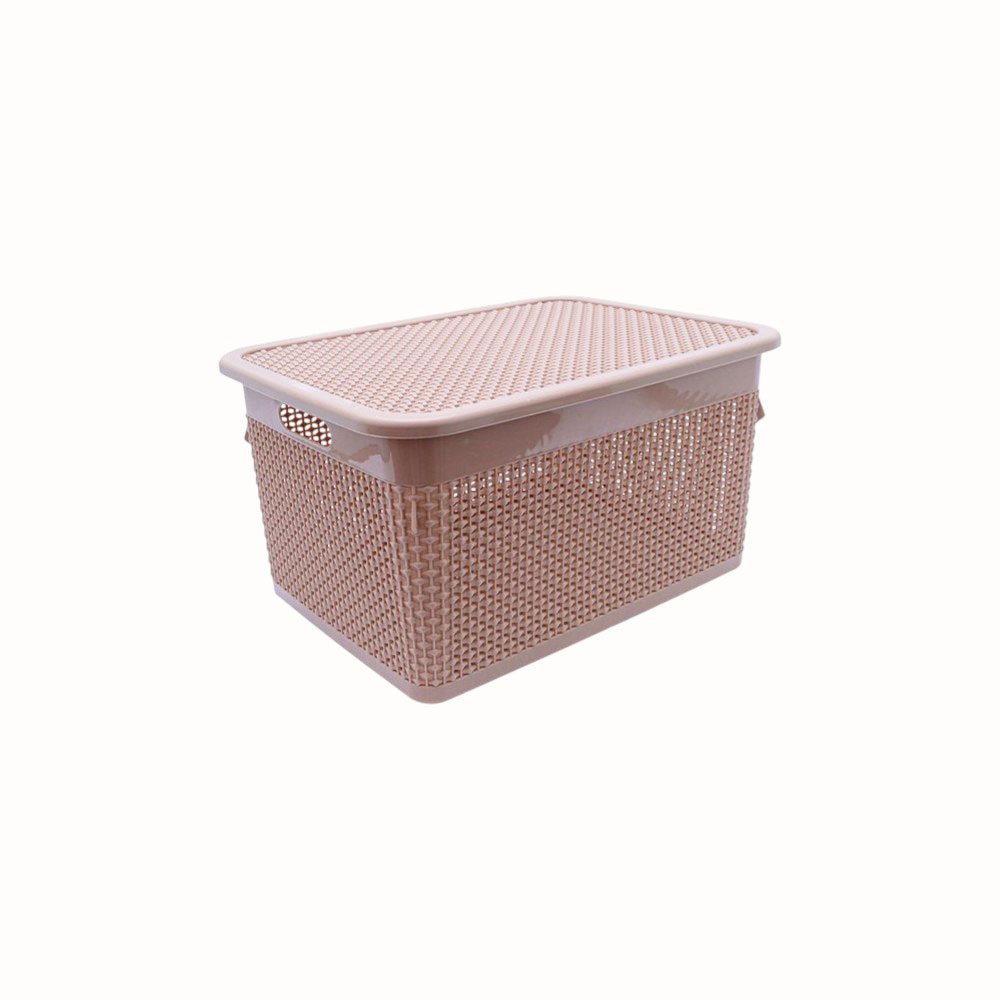 Al Andalus Multipurpose Rattan Plastic Storage Box Container With Lid - Cashmere - Image 5