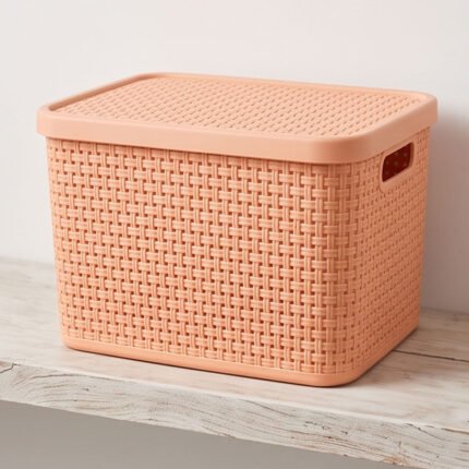 El Andalous Soukar 1 Plastic Multipurpose Storage Organizer Box With Lid - Peach