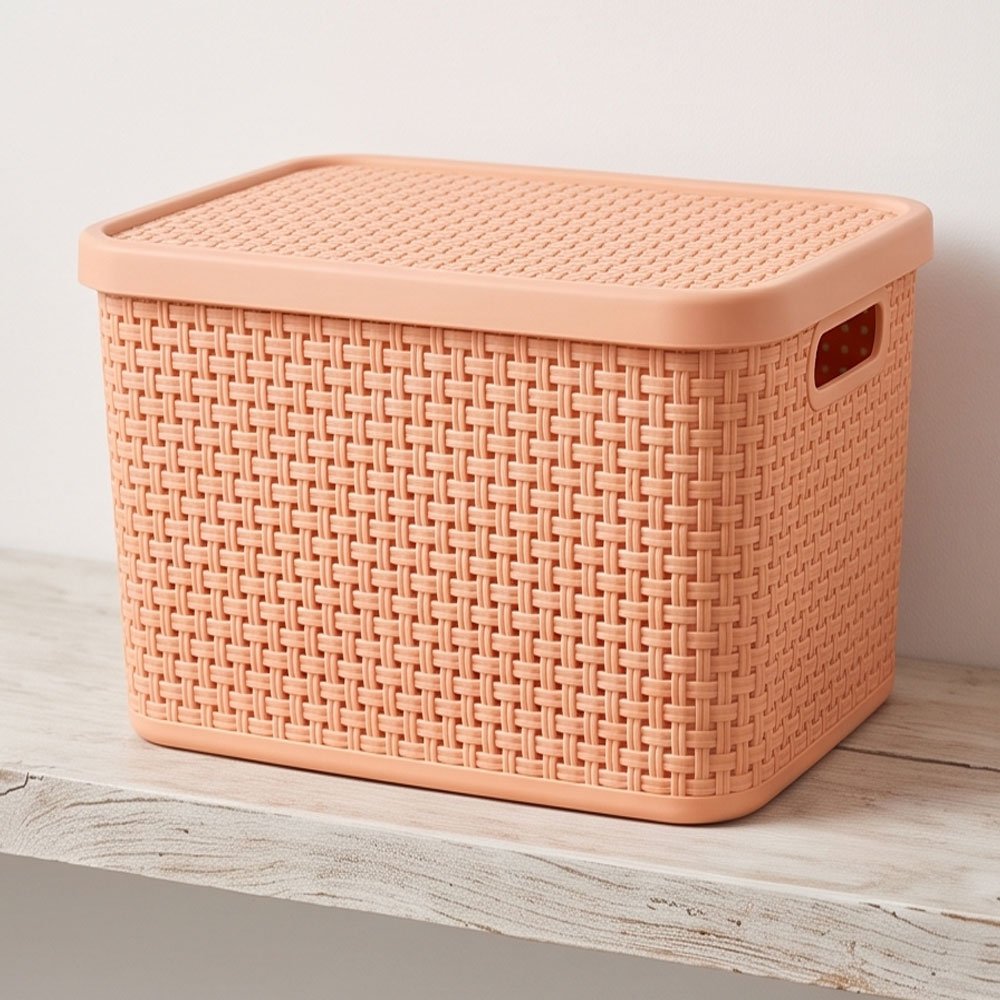El Andalous Soukar 1 Plastic Multipurpose Storage Organizer Box With Lid - Peach