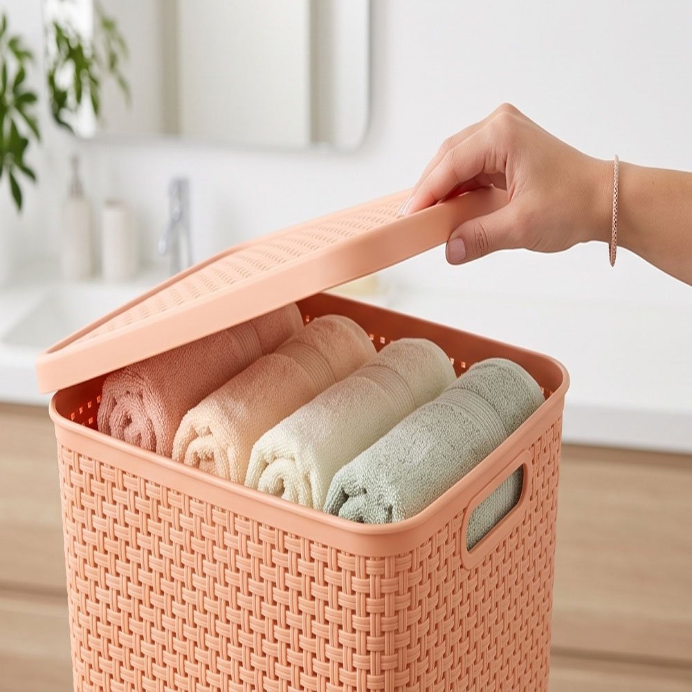 El Andalous Soukar 1 Plastic Multipurpose Storage Organizer Box With Lid - Peach - Image 4