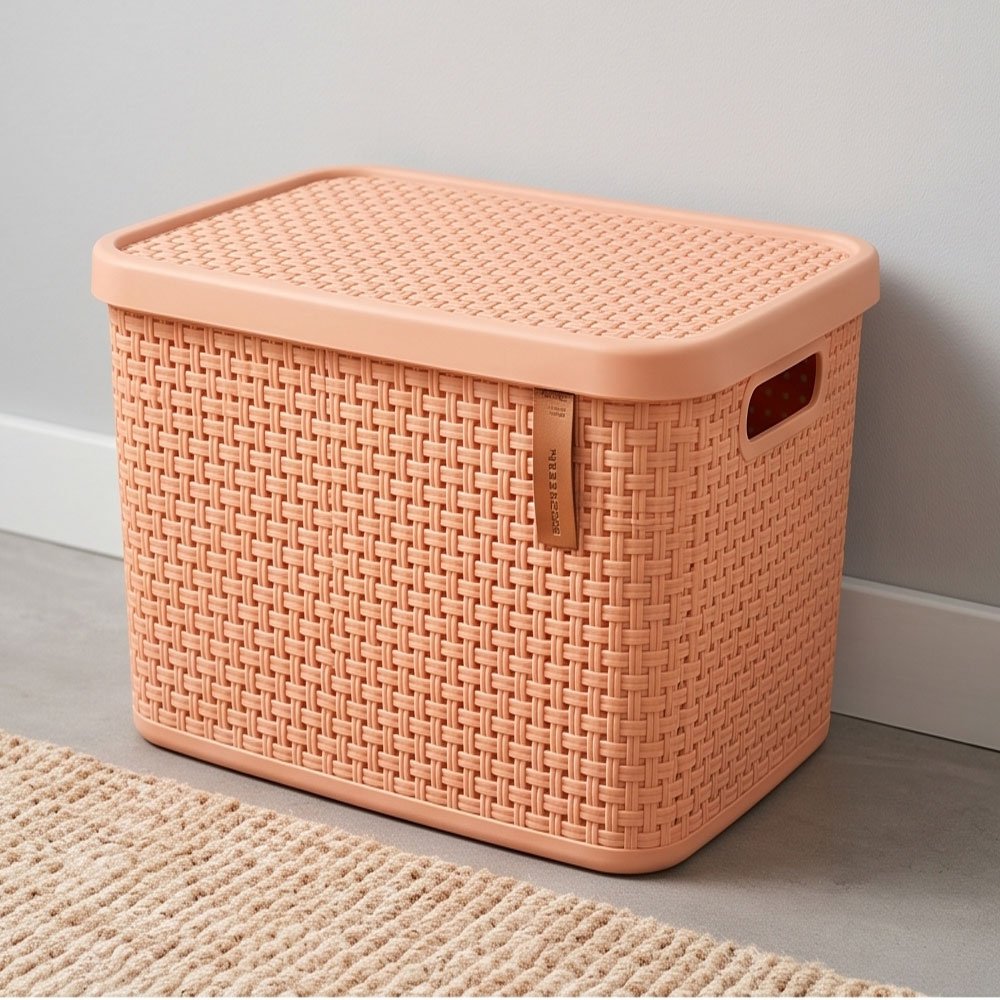 El Andalous Soukar 1 Plastic Multipurpose Storage Organizer Box With Lid - Peach - Image 3