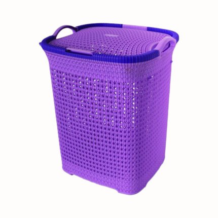 El Andalous Horus 2 Plastic Laundry Storage Basket With Lid Handles - Purple