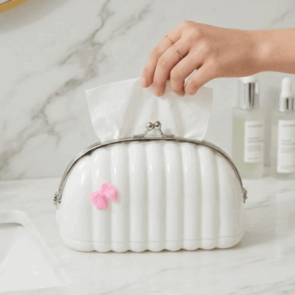 Makkah Plastic Decorative Tissue Box Bag Design With Pink Ribbon Bow For Home & Office