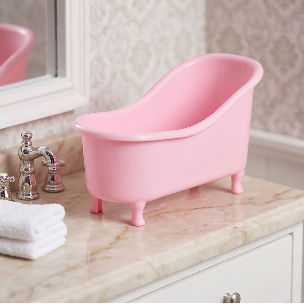 Andalus Mini Decorative Bathtub Organizer - Pink Tiny Clawfoot Tub Decor for Bathroom Countertop & Jewelry