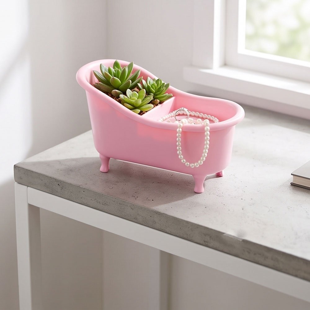 Andalus Mini Decorative Bathtub Organizer - Pink Tiny Clawfoot Tub Decor for Bathroom Countertop & Jewelry - Image 3