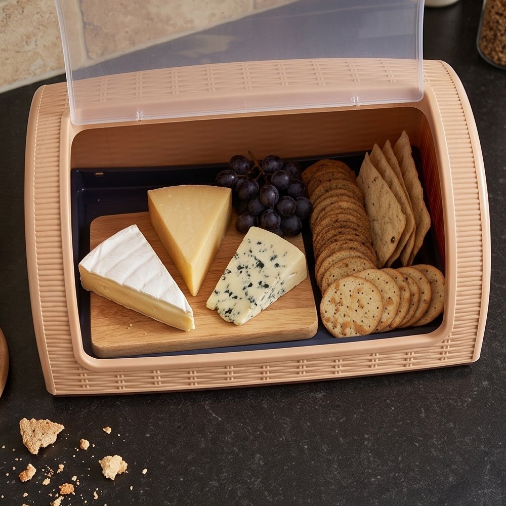 El Andalus Rattan Plastic Bread Box Container Storage Keeper Clear Roll Top Lid - Image 4