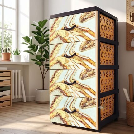 El Andalus Lord 4-Drawer Plastic Storage Cabinet Unit Chest Handles Marble Design