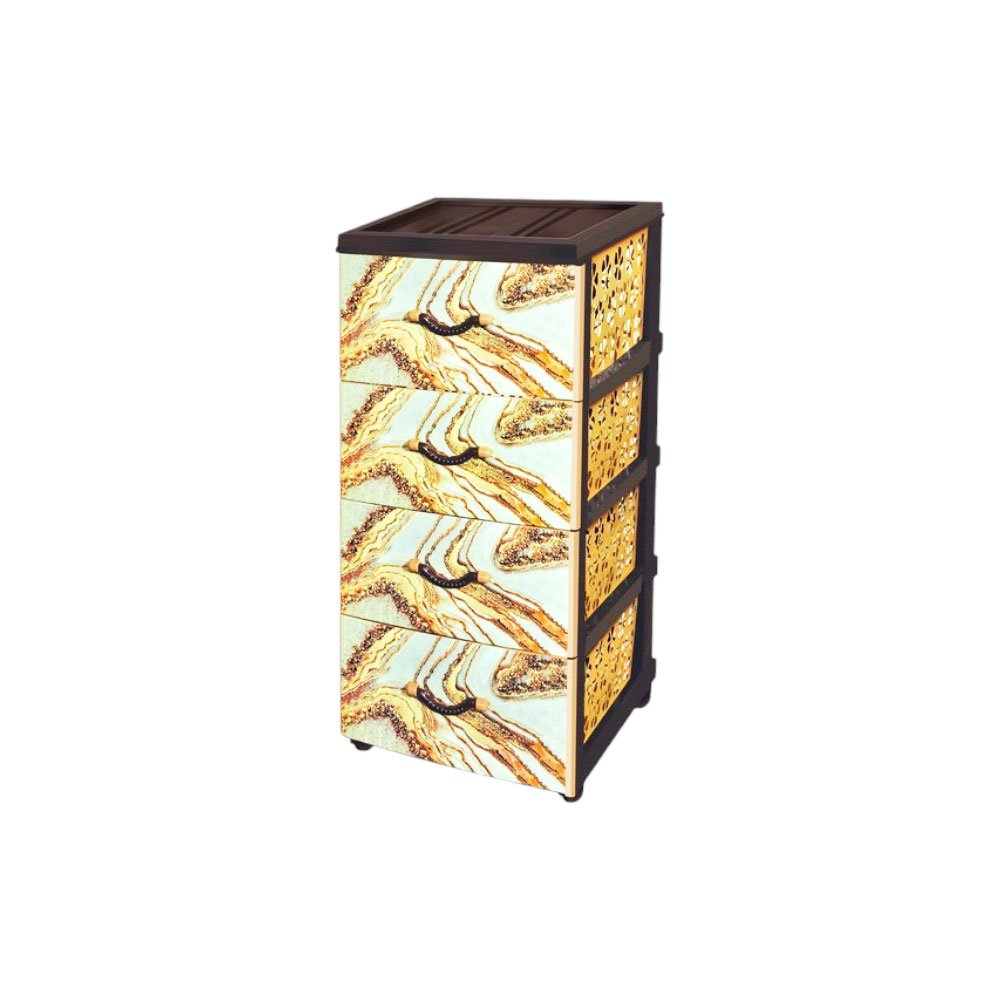 كومودينو بلاستيك 4 درج لورد بمقابض وديكور رخامي من الأندلس للمنزل والمكتب - الصورة 3