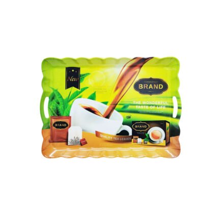 Jumbo Melamine Serving Tray Rectangular Wavy Edges Handles Tea & Coffee Print Design