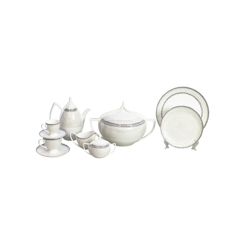 Luxury 72-piece porcelain dinnerware set with a dome design and elegant silver glaze for hospitality - Image 5