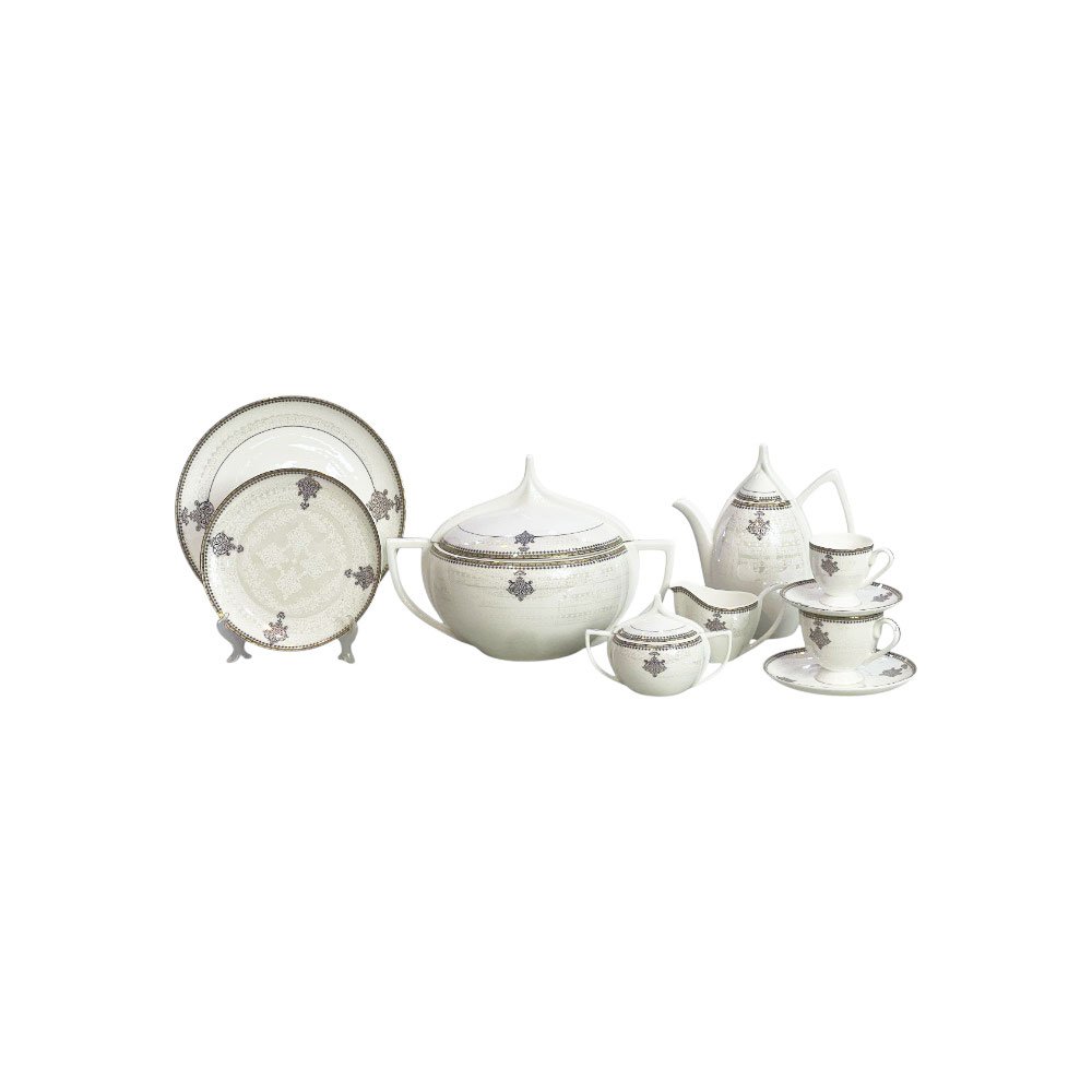 Luxury 72-piece porcelain dinnerware set with a dome design and elegant silver glaze for hospitality - Image 6