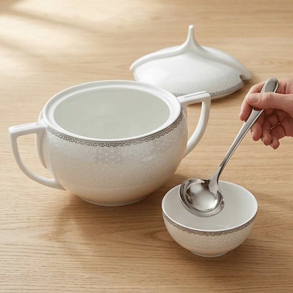 Luxury 72-piece porcelain dinnerware set with a dome design and elegant silver glaze for hospitality - Image 2