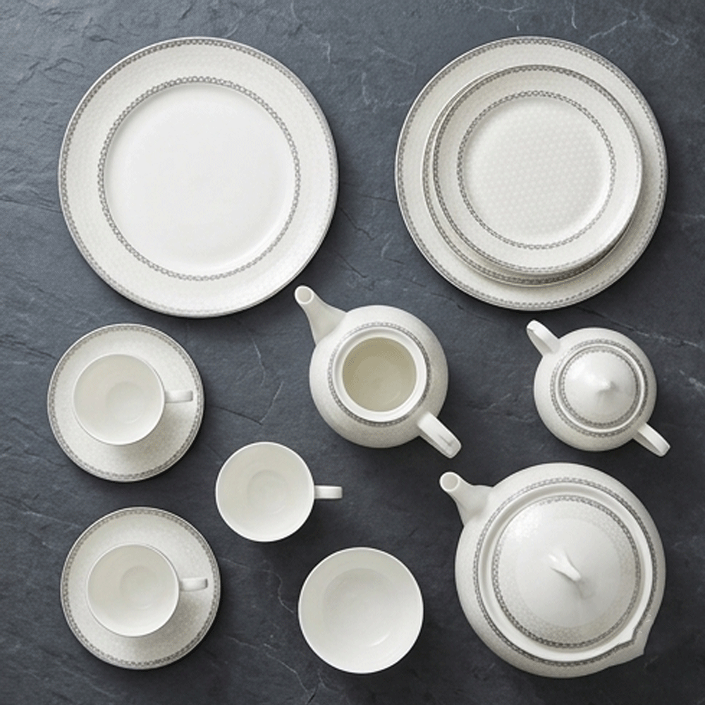 Luxury 72-piece porcelain dinnerware set with a dome design and elegant silver glaze for hospitality - Image 11