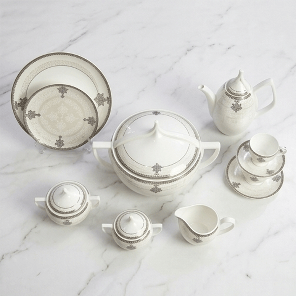 Luxury 72-piece porcelain dinnerware set with a dome design and elegant silver glaze for hospitality - Image 10