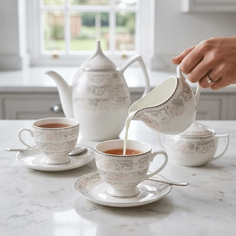 Luxury 72-piece porcelain dinnerware set with a dome design and elegant silver glaze for hospitality - Image 13
