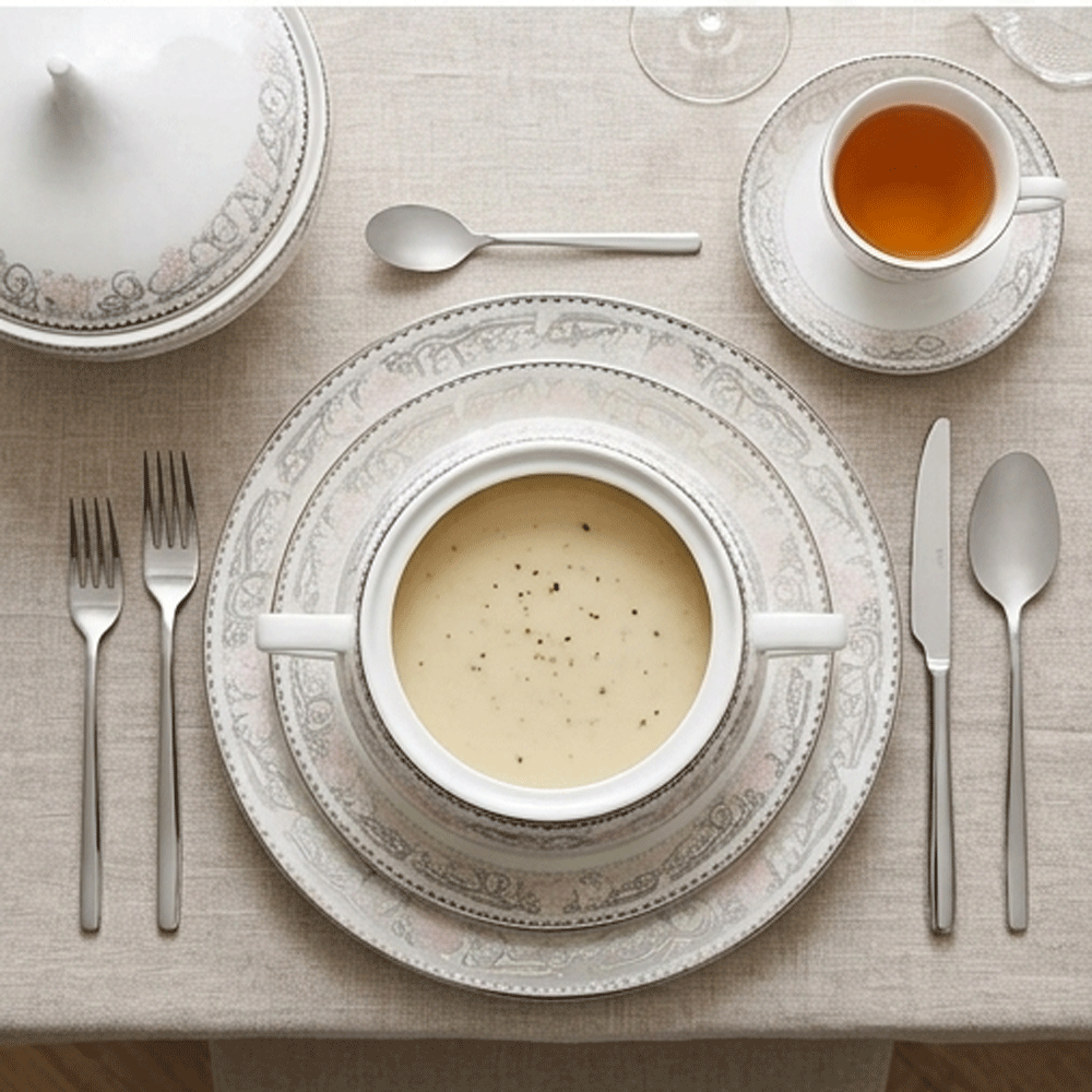Luxury 72-piece porcelain dinnerware set with a dome design and elegant silver glaze for hospitality - Image 14
