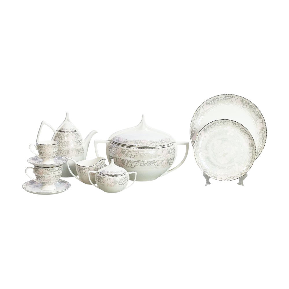 Luxury 72-piece porcelain dinnerware set with a dome design and elegant silver glaze for hospitality - Image 4