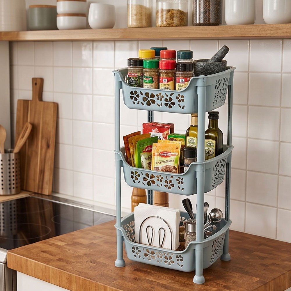 El Andalus King Large 3-Tier Plastic Kitchen Storage Trolley Basket Organizer - Image 2