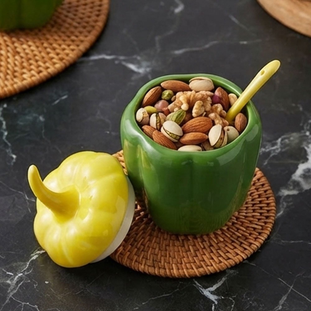 Large Ceramic Spice Jar Pepper Shaped Container Storage Pot Lid Asaar Zaman - Image 2