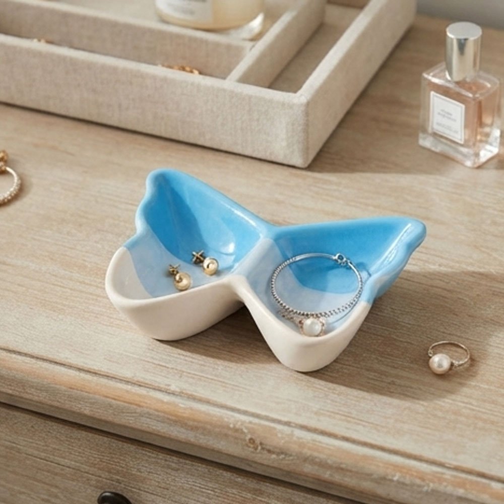 Butterfly Shaped Small Divided Ceramic Ramekin Sauce Dish Blue Al Rehman - Image 2