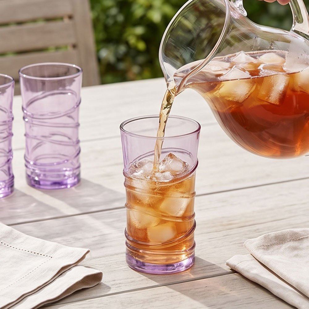 Set Of 6 Highball Water Juice Glass Tumblers Drinking Ring Spiral Glasses - Image 3