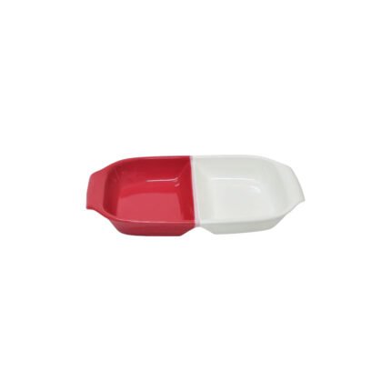 Ceramic Divided 2 Compartment Baking Dish Casserole Tray 39x21 cm Red White