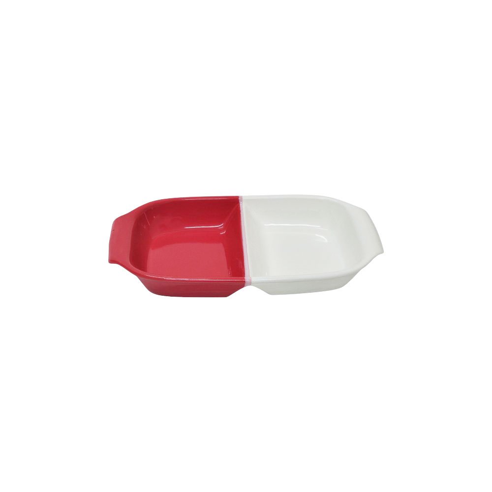 Ceramic Divided 2 Compartment Baking Dish Casserole Tray 39x21 cm Red White