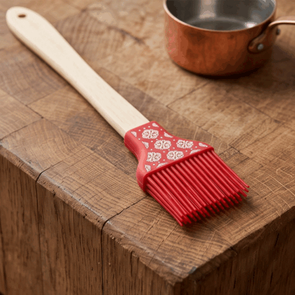 Patterned Silicone Basting Brush With Wooden Handle For Cooking Baking And BBQ