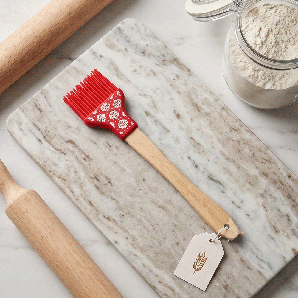 Patterned Silicone Basting Brush With Wooden Handle For Cooking Baking And BBQ - Image 3