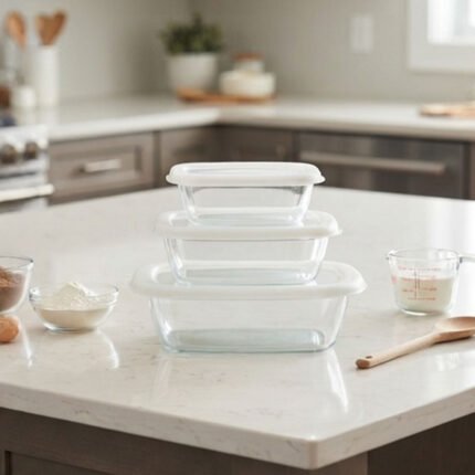 Pyrex Heat Resistant Glass Baking Casserole Dish Set 3 Pieces with Lids
