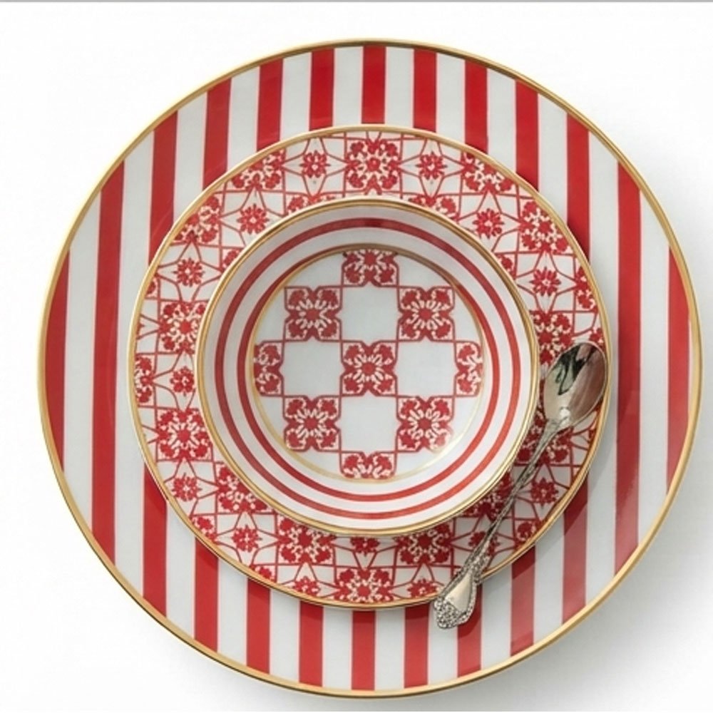 Marines 30 Piece Ceramic Dinnerware Set Red Pattern Modern Tableware Plates - Image 4