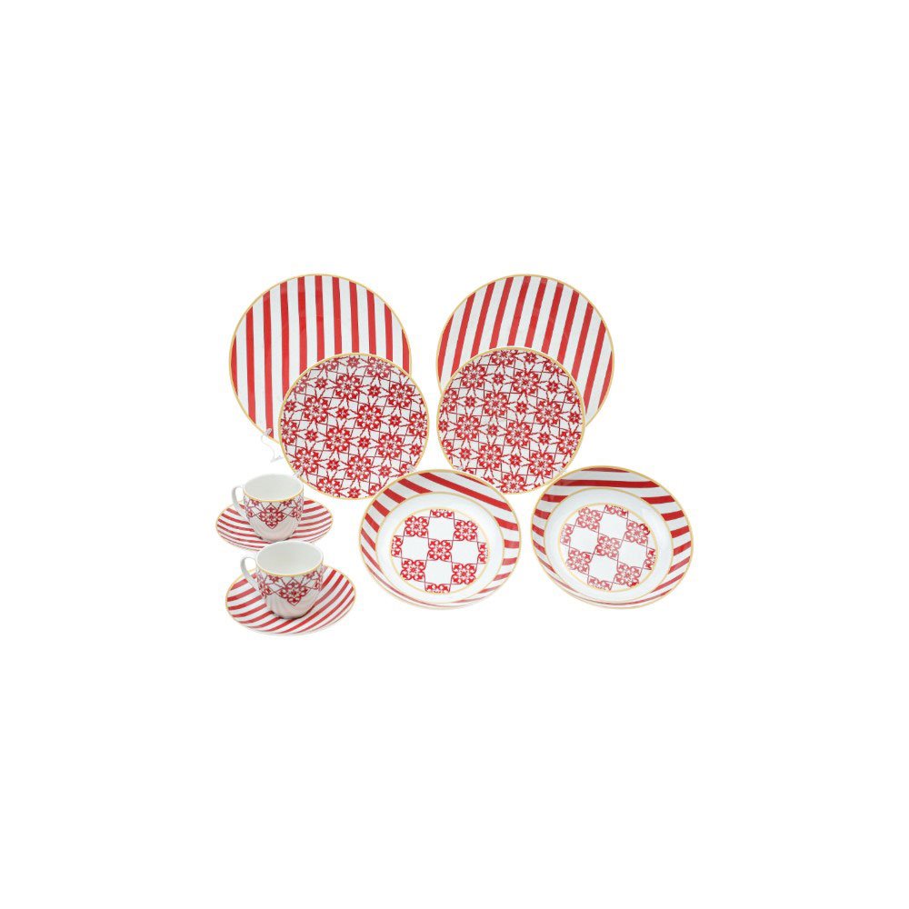Marines 30 Piece Ceramic Dinnerware Set Red Pattern Modern Tableware Plates