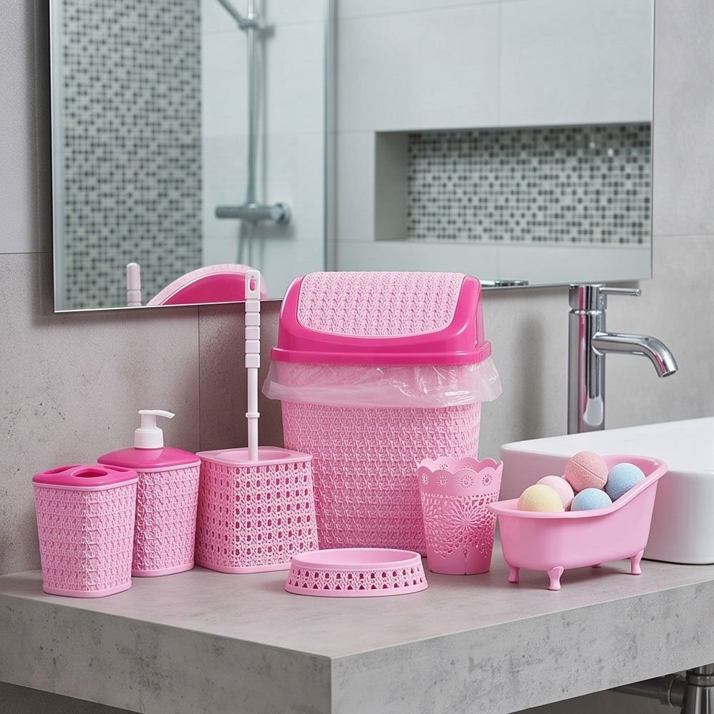 El Andalus Horus Complete Plastic Bathroom Accessories Set Organizer and Decor