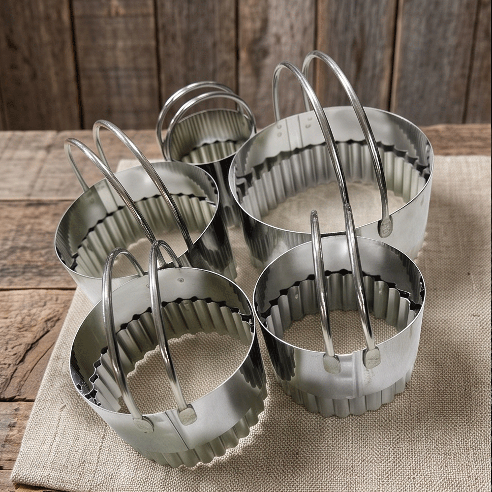 5 Piece Stainless Steel Fluted Round Dough Cookie Cutter Set With Handles