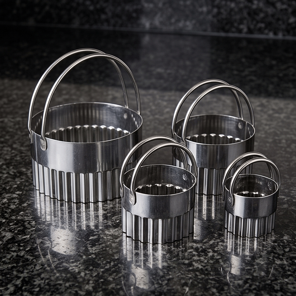 5 Piece Stainless Steel Fluted Round Dough Cookie Cutter Set With Handles - Image 3