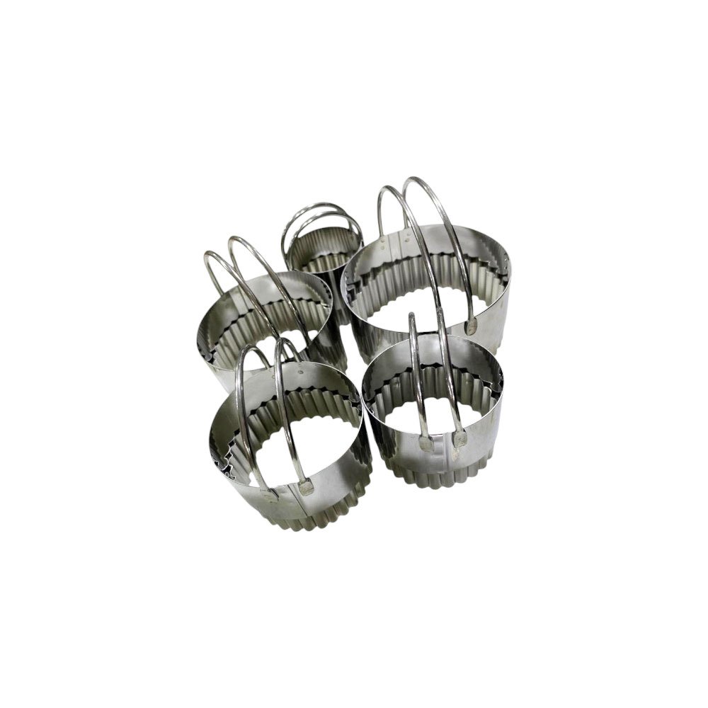 5 Piece Stainless Steel Fluted Round Dough Cookie Cutter Set With Handles - Image 2