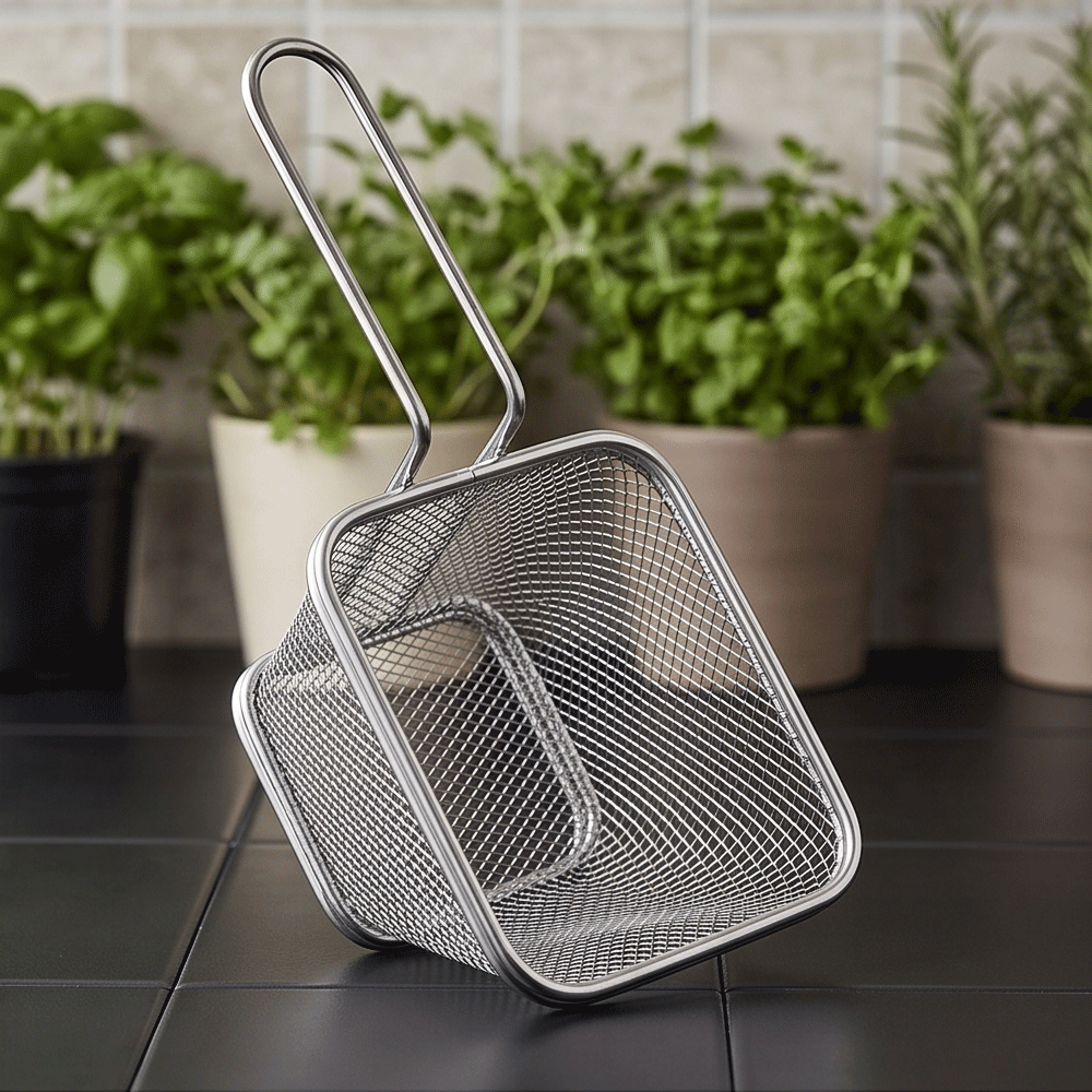 Rectangular Stainless Steel Mini Fry Basket Presentation Serving Basket 10.5x9x6.5cm - Image 3