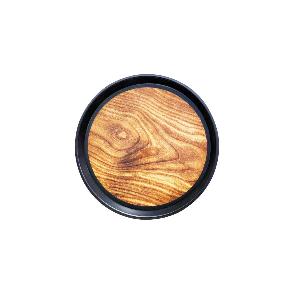 Modern round serving tray with an elegant wooden design and black frame, 40 cm - Image 4
