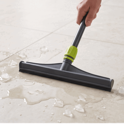 Plastic floor mop with lock and fixed rubber blade for drying water