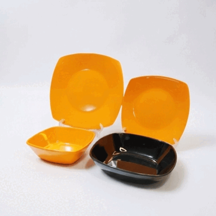 38-piece melamine dinnerware set with a modern square design in two colors for serving